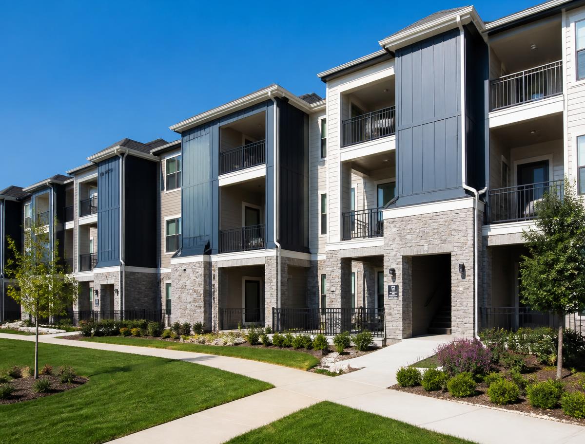 Multifamily apartment buildings in bright daylight